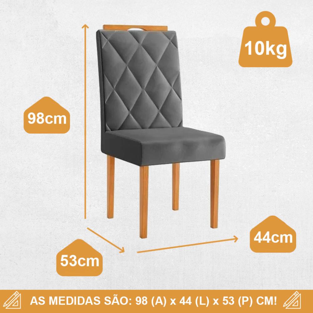 Kit 4 Cadeiras Diamante JCM Movelaria Cinamomo Veludo Cinza