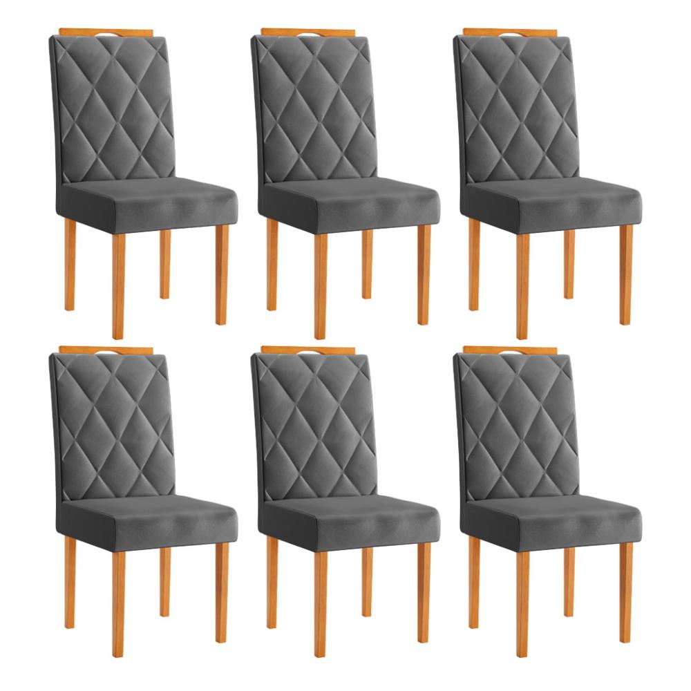 Kit 6 Cadeiras Diamante JCM Movelaria Cinamomo Veludo Cinza