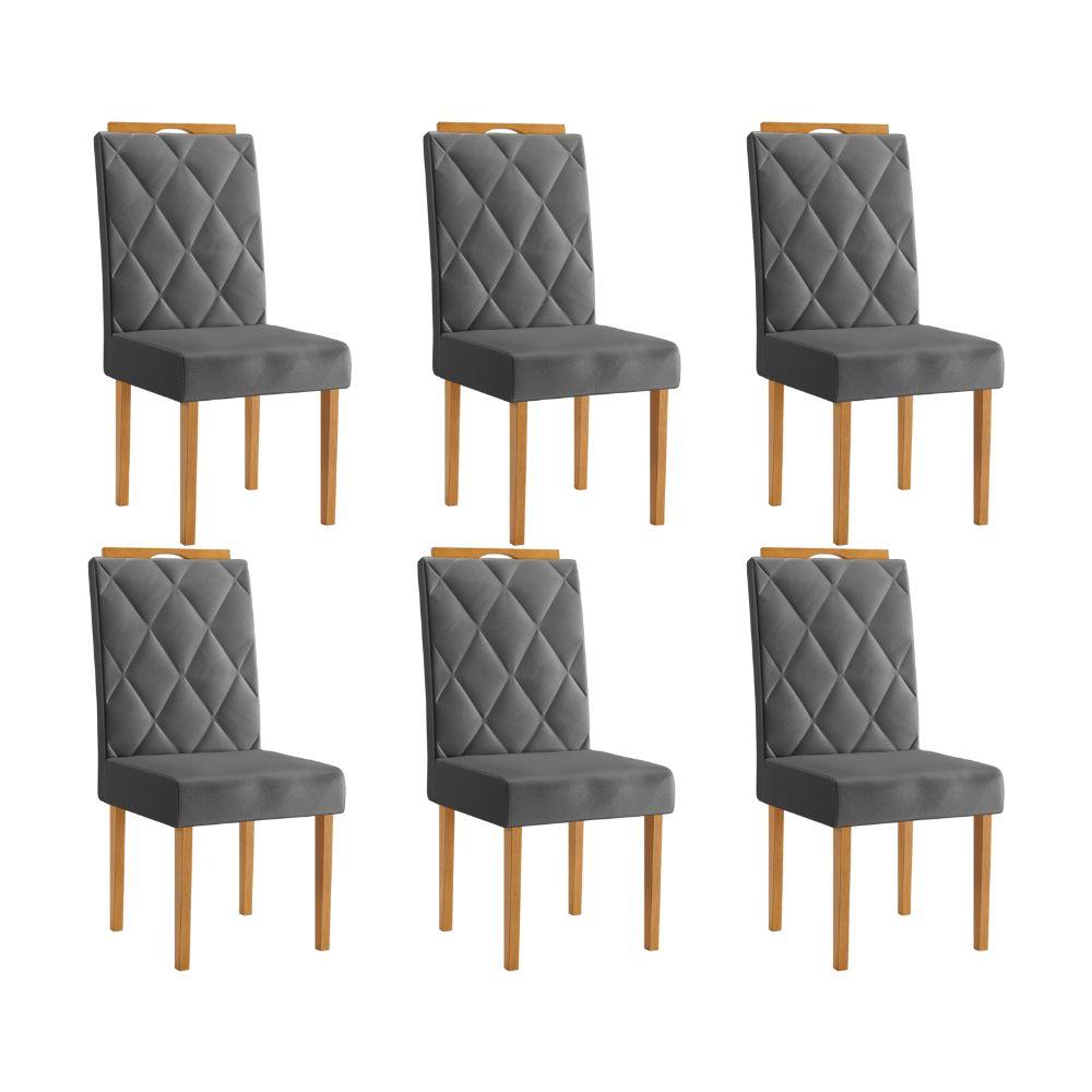Kit 6 Cadeiras Diamante JCM Movelaria Cinamomo Veludo Cinza
