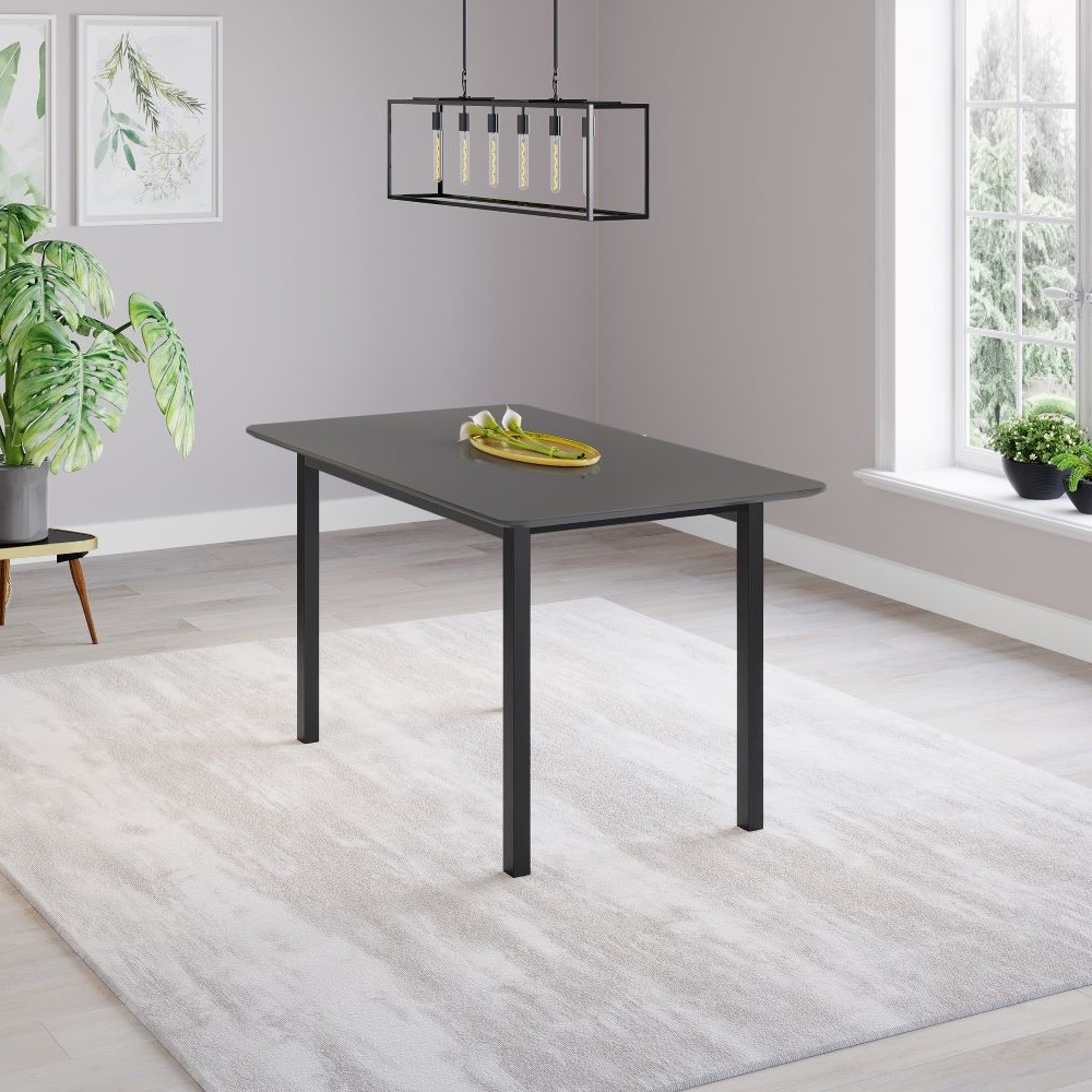 Mesa Brilhante Candian Canto Copo Tampo Vidro 180cm JCM Movelaria NÃO ACOMPANHA CADEIRAS Grafite