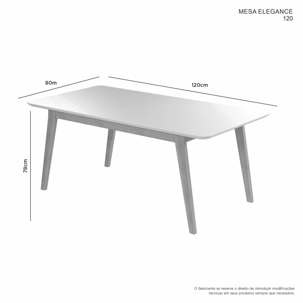 Mesa Elegance Candian Canto Copo Tampo Vidro 120cm JCM Movelaria NÃO ACOMPANHA CADEIRAS Cinamomo/Off White