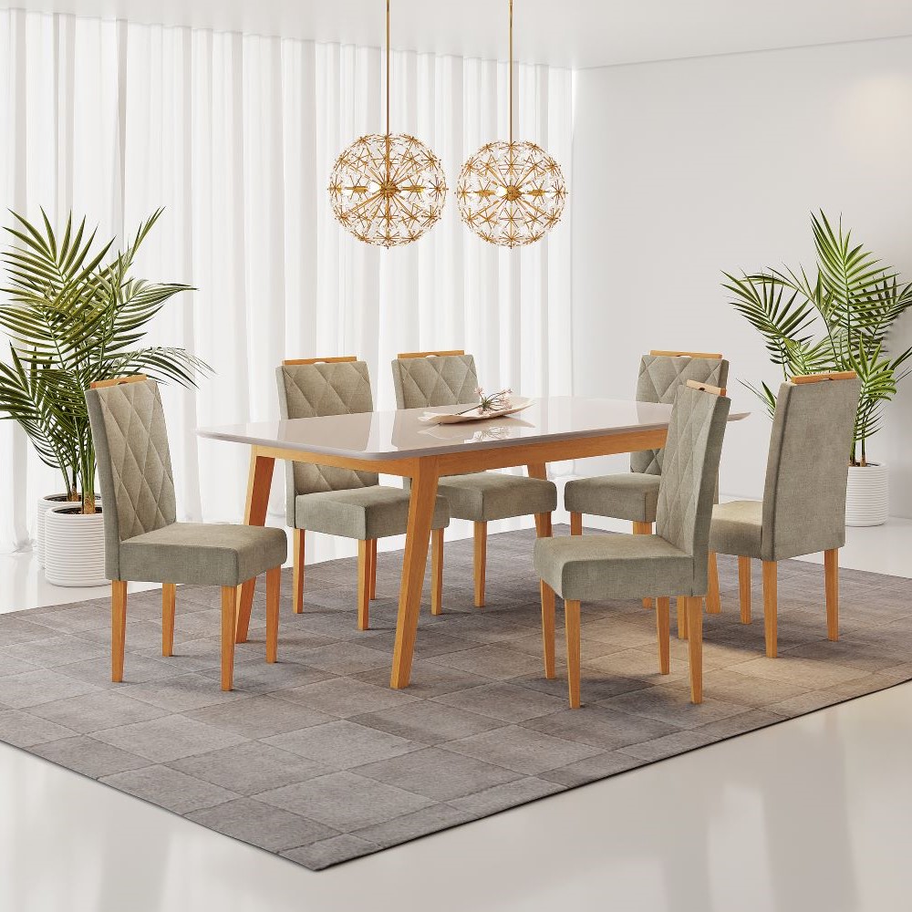 Mesa Elegance Candian Canto Copo Tampo Vidro 120cm JCM Movelaria NÃO ACOMPANHA CADEIRAS Cinamomo/Off White