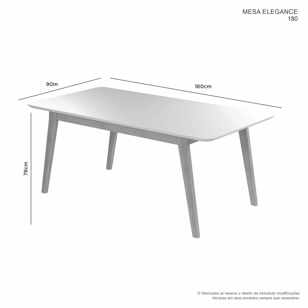 Mesa Elegance Candian Canto Copo Tampo Vidro 180cm JCM Movelaria NÃO ACOMPANHA CADEIRAS Cinamomo/Off White