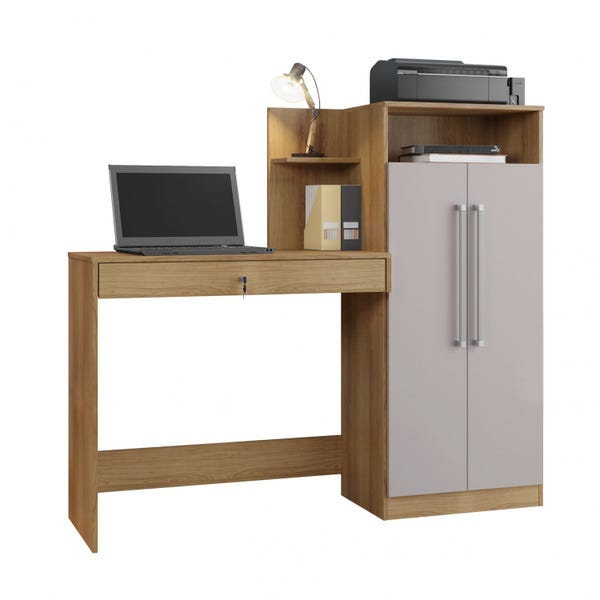 Mesa Office Com Armário Gaveta Com Chave Ventura Jcm Móveis Noronha/Off White