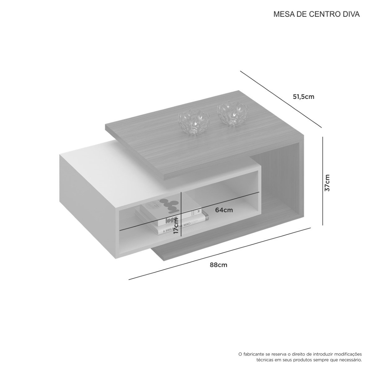 Mesa de Centro Diva JCM Movelaria Freijó/Off White