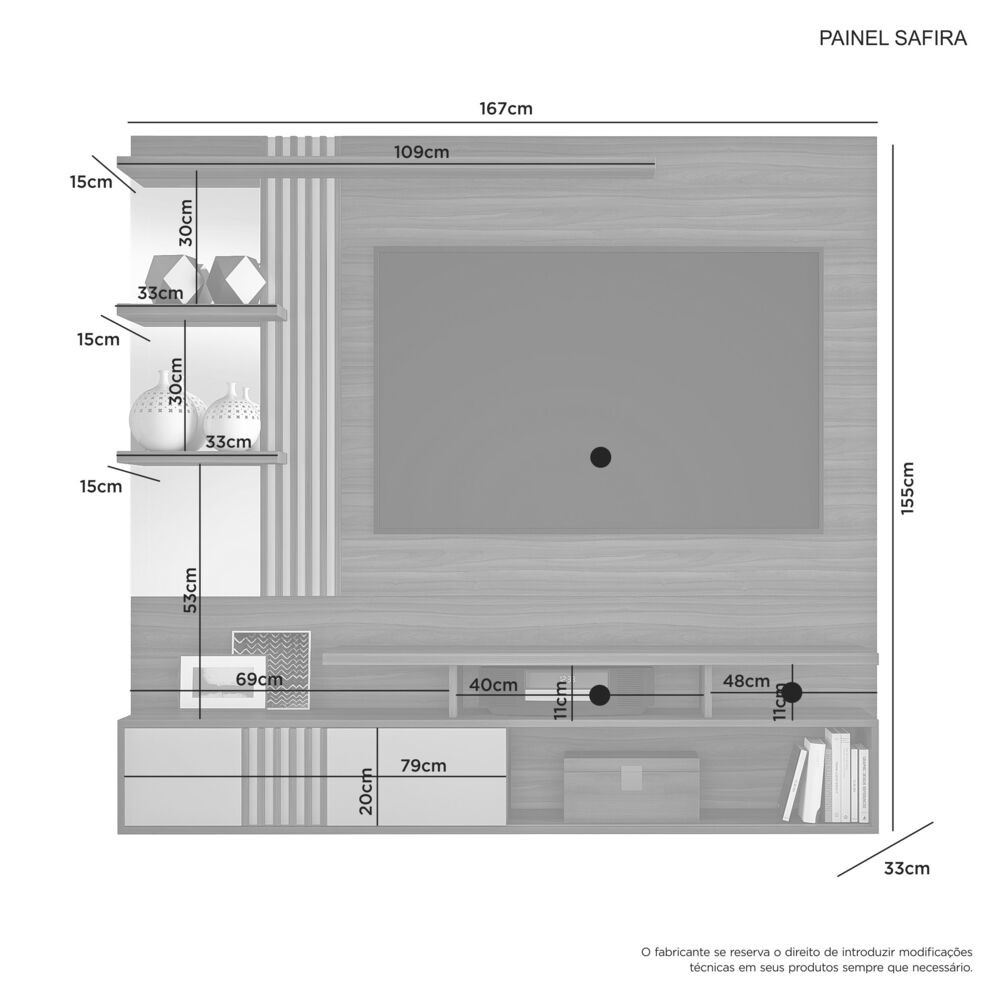 Painel Safira Para TVs até 49 Polegadas Com Prateleiras 02 Nichos E Porta de Correr JCM Moveis Cinamomo/Grafite