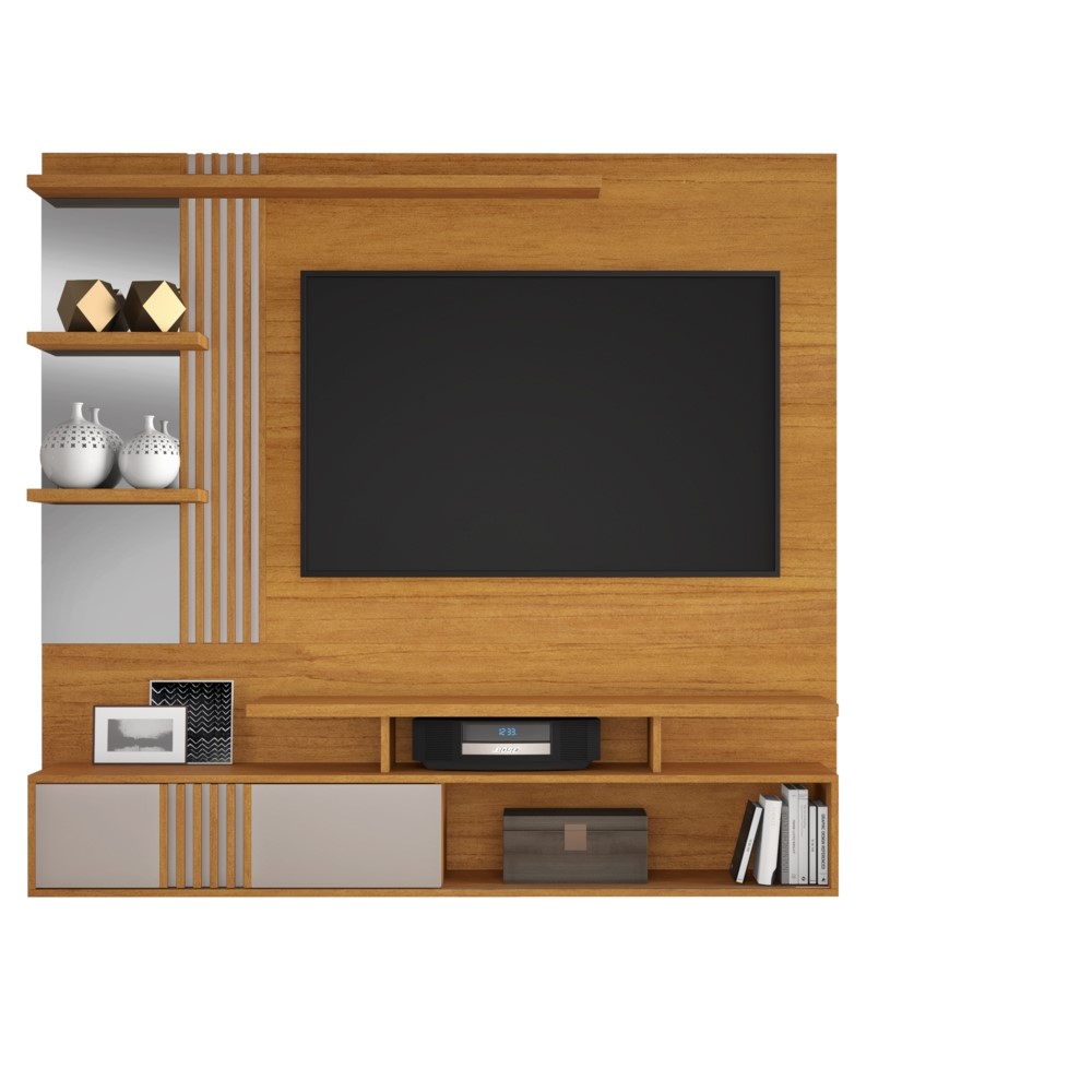 Painel Safira Para TVs até 49 Polegadas Com Prateleiras 02 Nichos E Porta de Correr JCM Moveis Cinamomo/Off White
