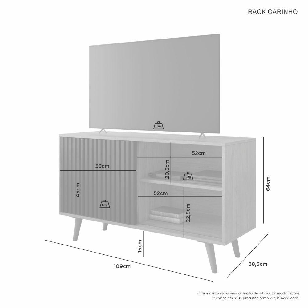 Rack Carinho para TV até 43 Polegadas Portas Ripada JCM Movelaria Cinamomo