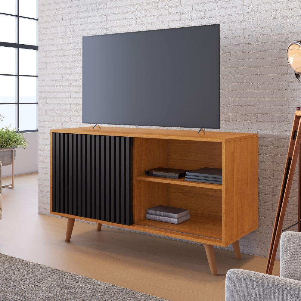 Rack Carinho para TV até 43 Polegadas Portas Ripada JCM Movelaria Cinamomo Preto