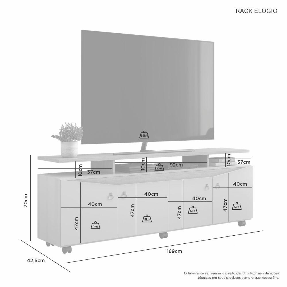Rack Elogio para TV até 65 Polegadas JCM Movelaria Off White Cinamomo