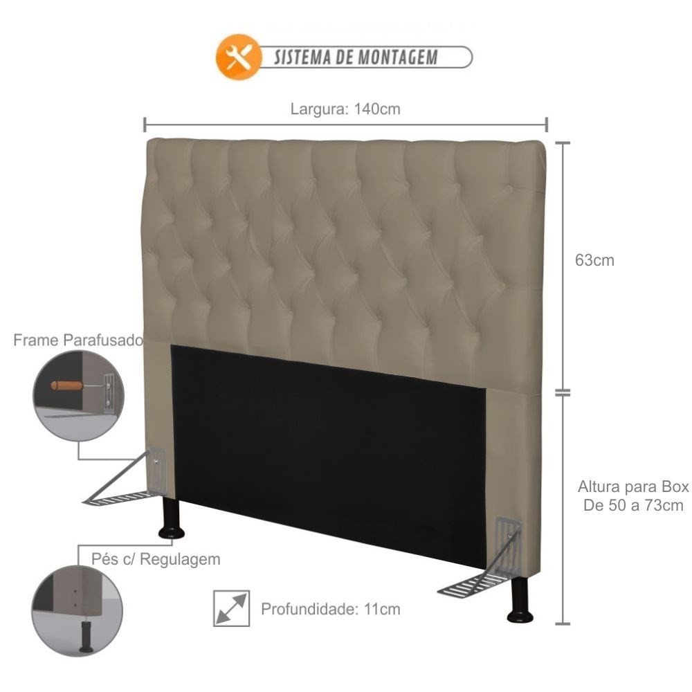 Cabeceira Cama Box Casal 140cm Cristal Corino Areia - JS Móveis