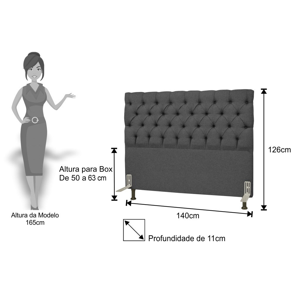 Cabeceira Cama Box Casal 140cm Cristal Linho Cinza - JS Móveis
