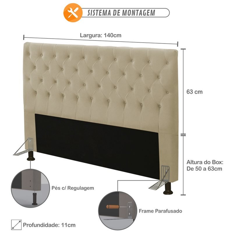 Cabeceira Cama Box Casal 140cm Cristal Veludo Bege - JS Móveis