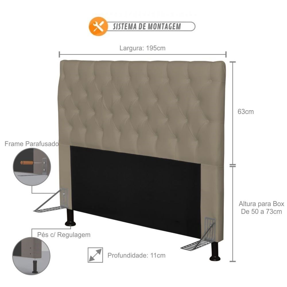 Cabeceira Cama Box Casal 195cm Cristal Corino Areia - JS Móveis