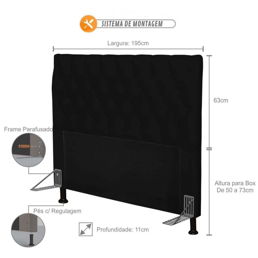 Cabeceira Cama Box Casal 195cm Cristal Corino Preto - JS Móveis