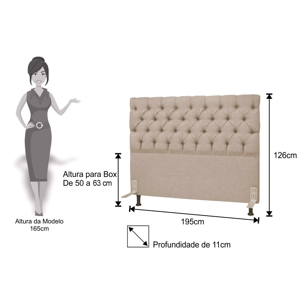 Cabeceira Cama Box Casal King 195cm Cristal Linho Bege - JS Móveis