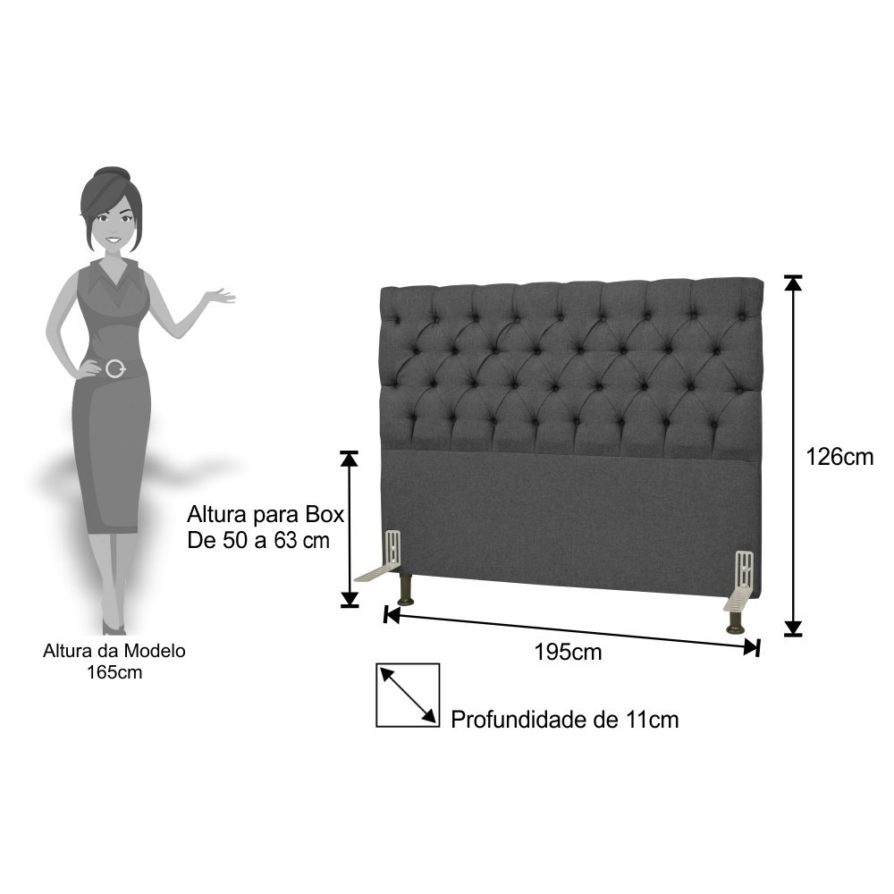 Cabeceira Cama Box Casal King 195cm Cristal Linho Cinza - JS Móveis