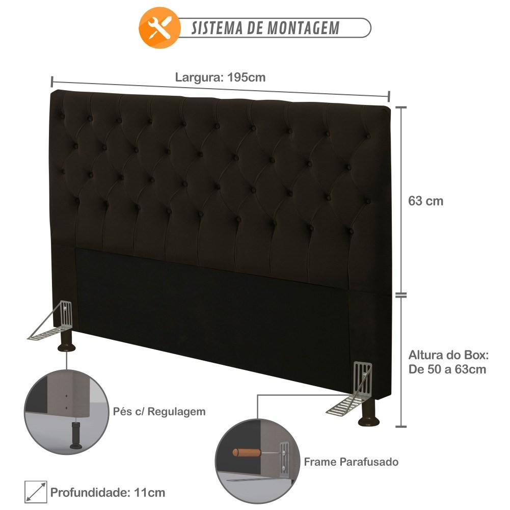 Cabeceira Cama Box Casal King 195cm Cristal Veludo Chocolate - JS Móveis