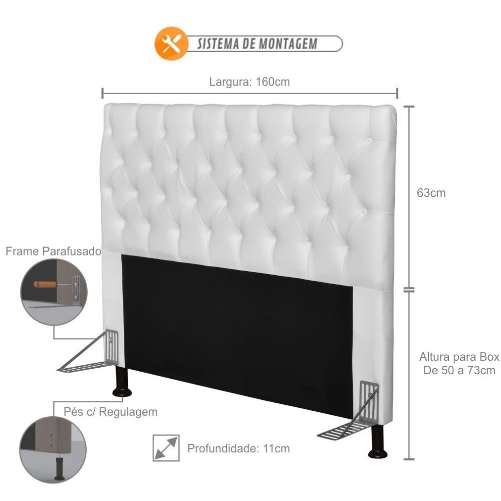 Cabeceira Cama Box Casal Queen 160cm Cristal Corino Branco - JS Móveis