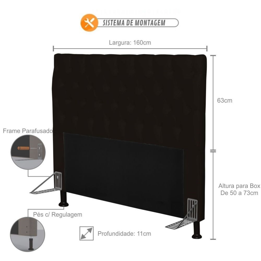 Cabeceira Cama Box Casal Queen 160cm Cristal Corino Marrom - JS Móveis