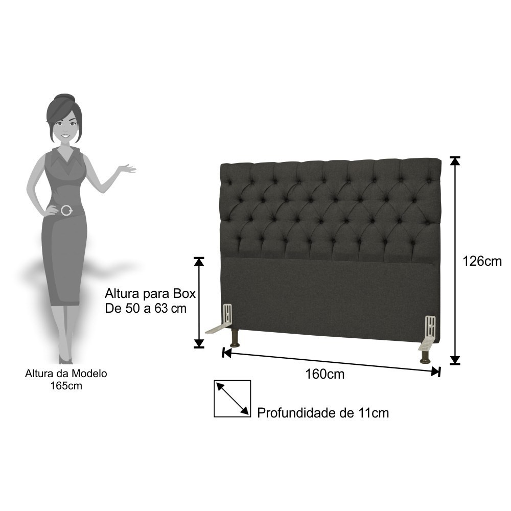 Cabeceira Cama Box Casal Queen 160cm Cristal Linho Chumbo - JS Móveis