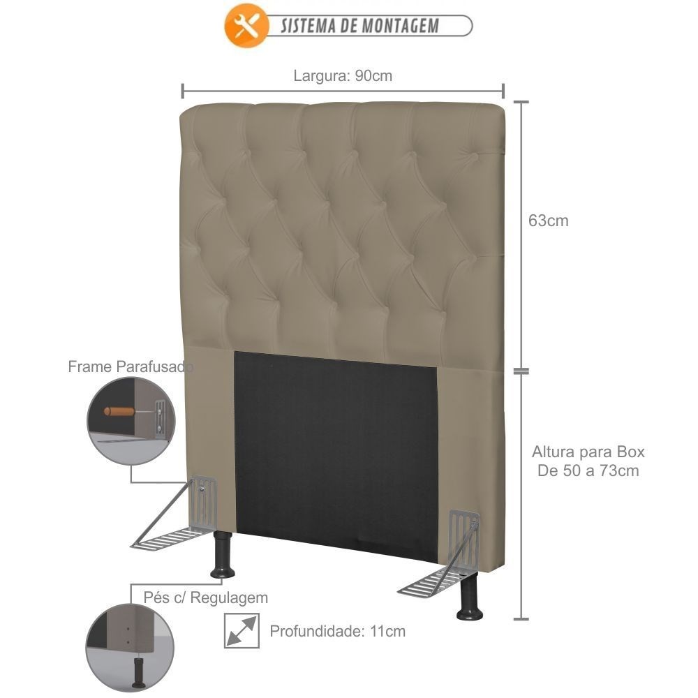 Cabeceira Cama Box Solteiro 90cm Cristal Corino Areia - JS Móveis