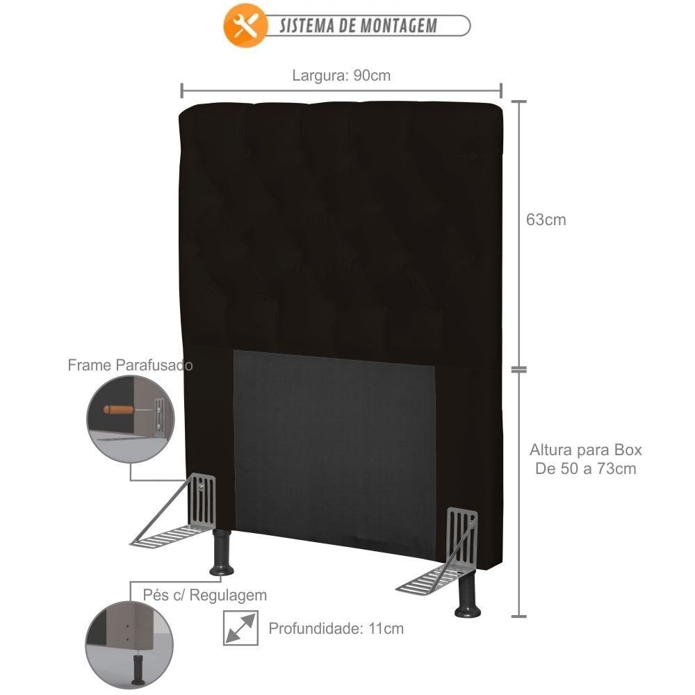 Cabeceira Cama Box Solteiro 90cm Cristal Corino Branco - JS Móveis