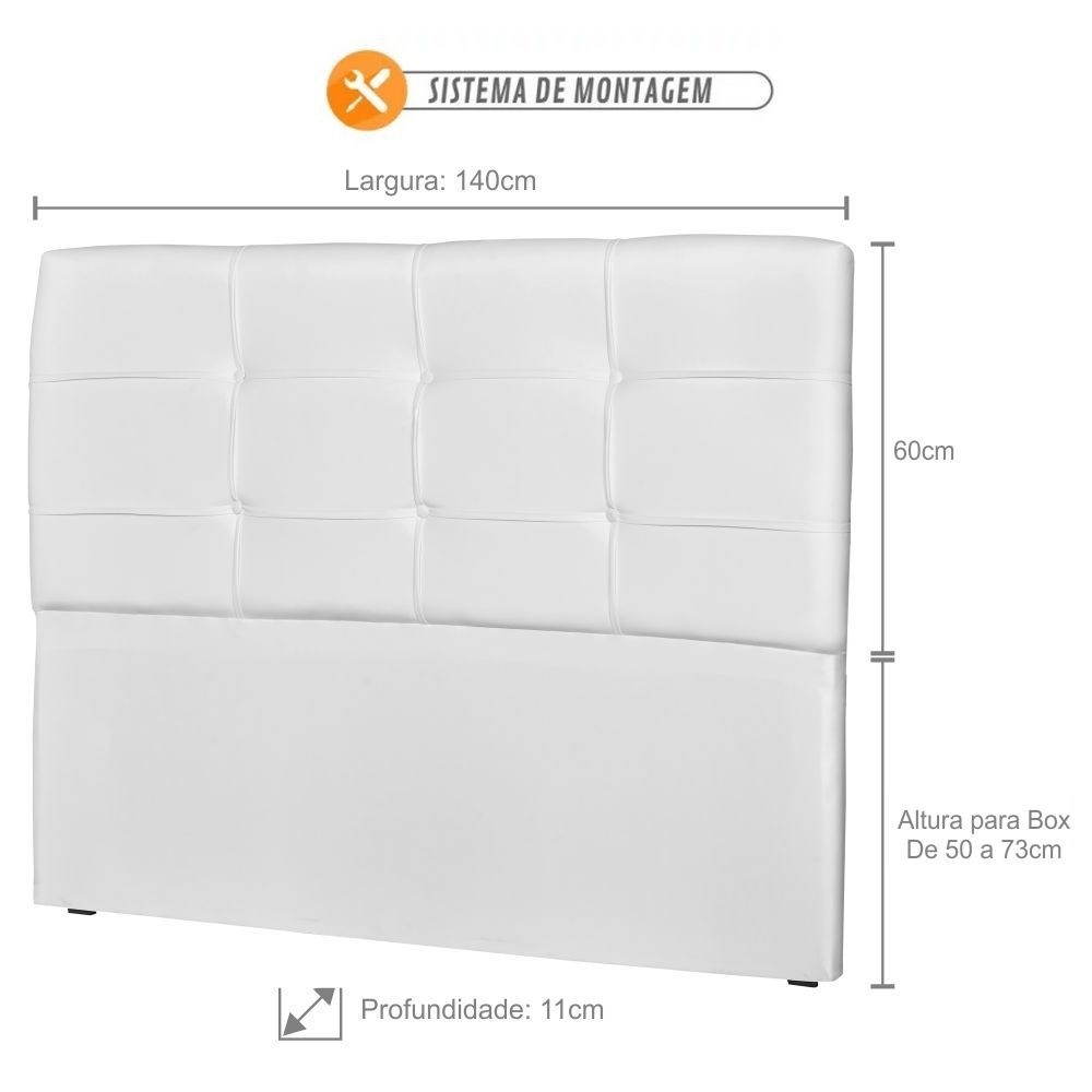 Cabeceira Casal Cama Box 140 cm London Sintético Branco - JS Móveis