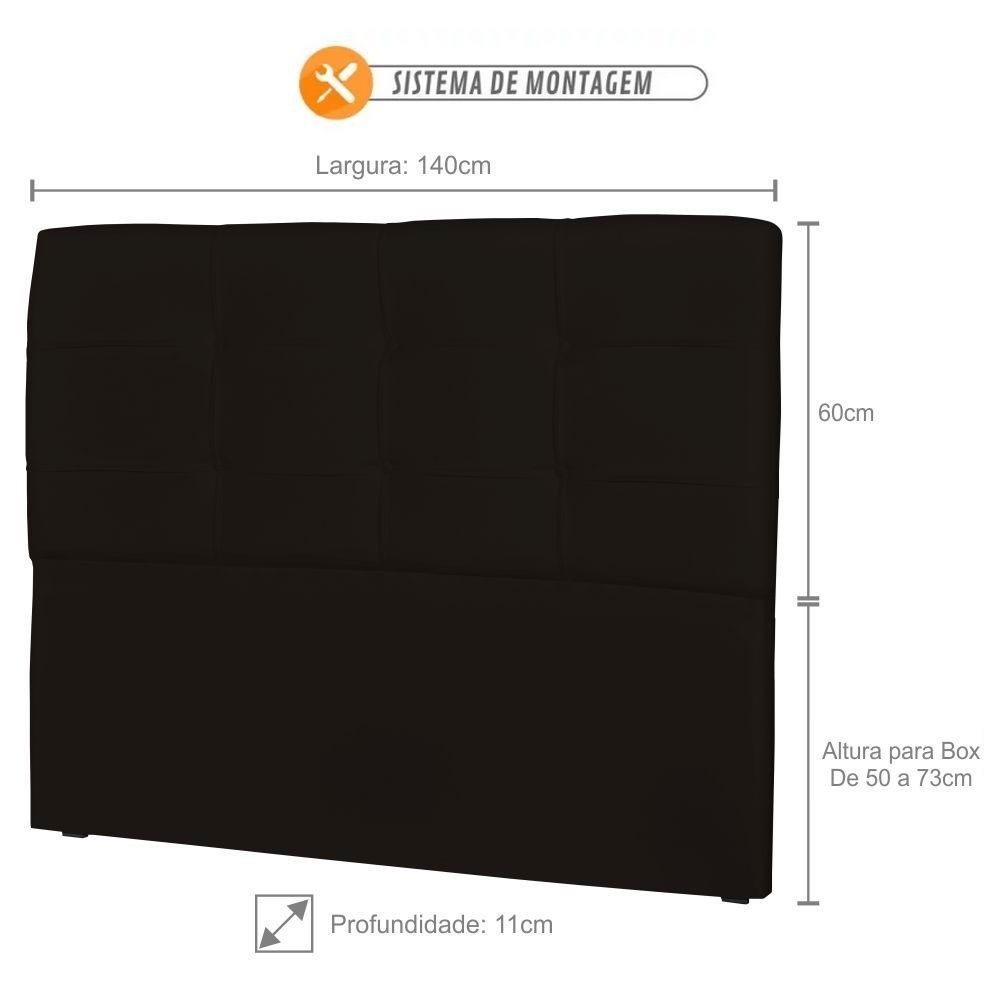 Cabeceira Casal Cama Box 140 cm London Sintético Marrom - JS Móveis