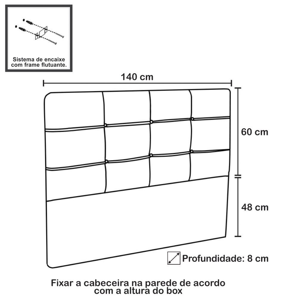 Cabeceira Casal Cama Box 140cm London Castor - JS Móveis