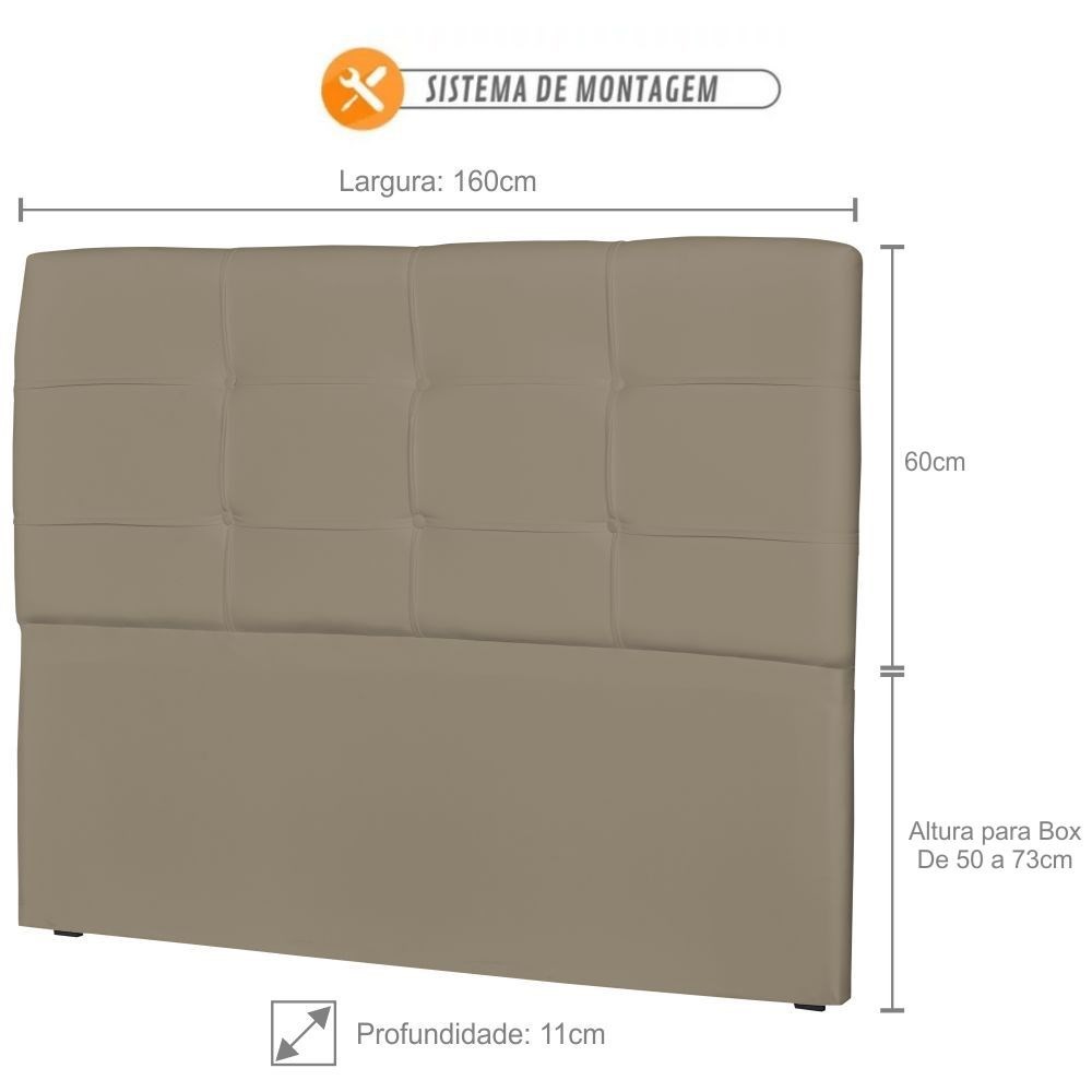 Cabeceira Casal Cama Box 160 cm London Sintético Areia - JS Móveis