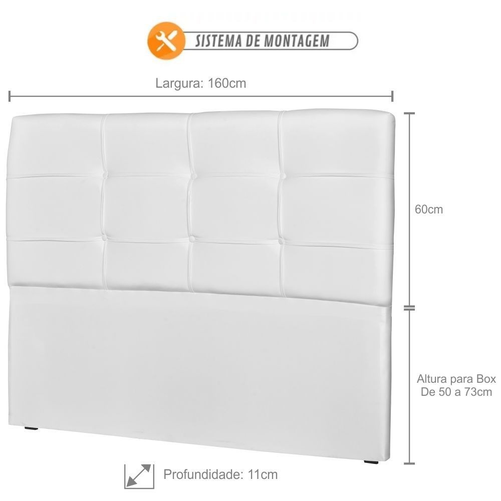 Cabeceira Casal Cama Box 160 cm London Sintético Branco - JS Móveis