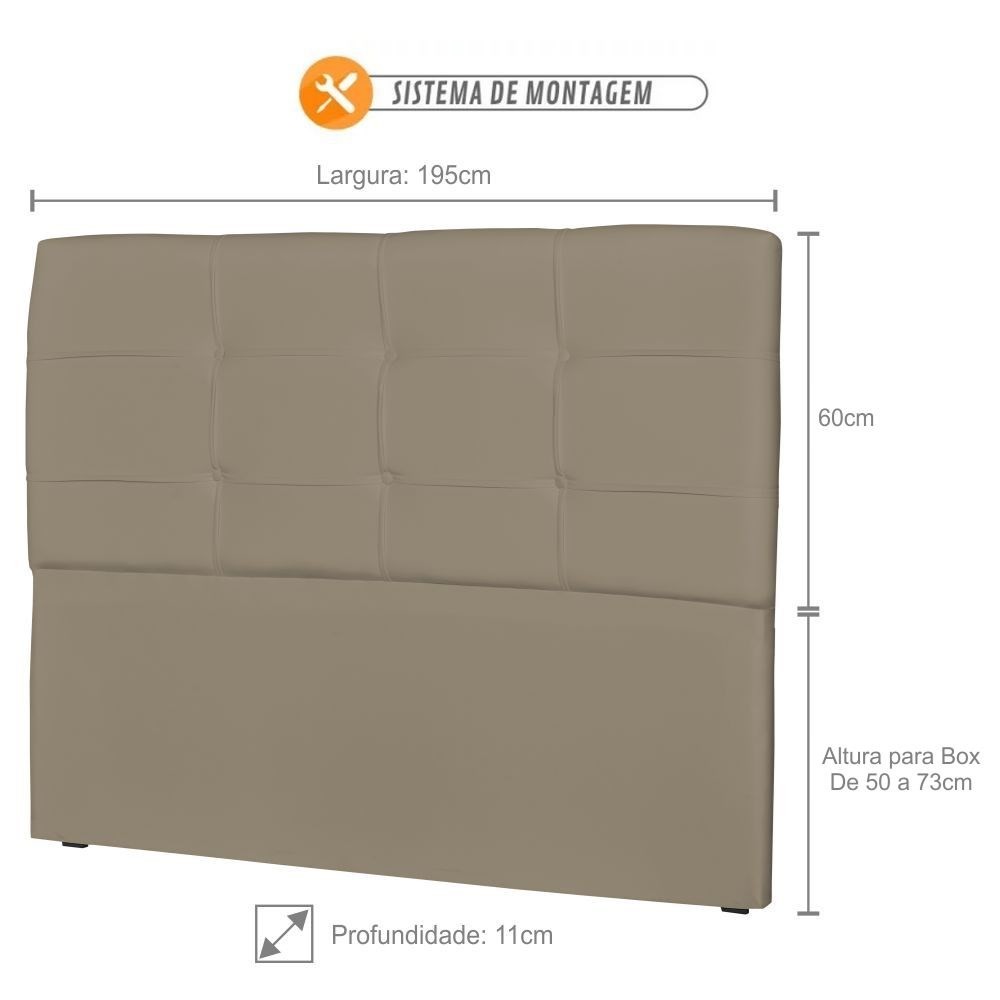 Cabeceira Casal Cama Box 195cm London Corino Areia - JS Móveis