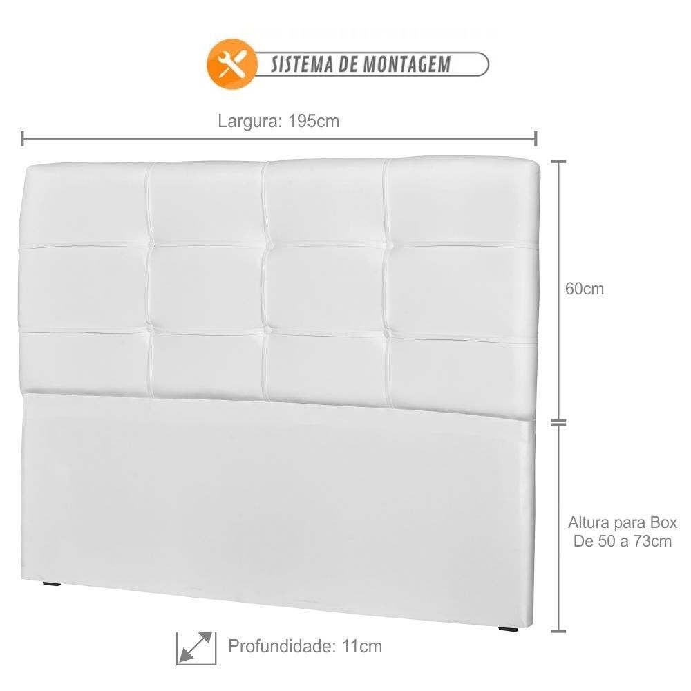 Cabeceira Casal Cama Box 195cm London Corino Branco - JS Móveis