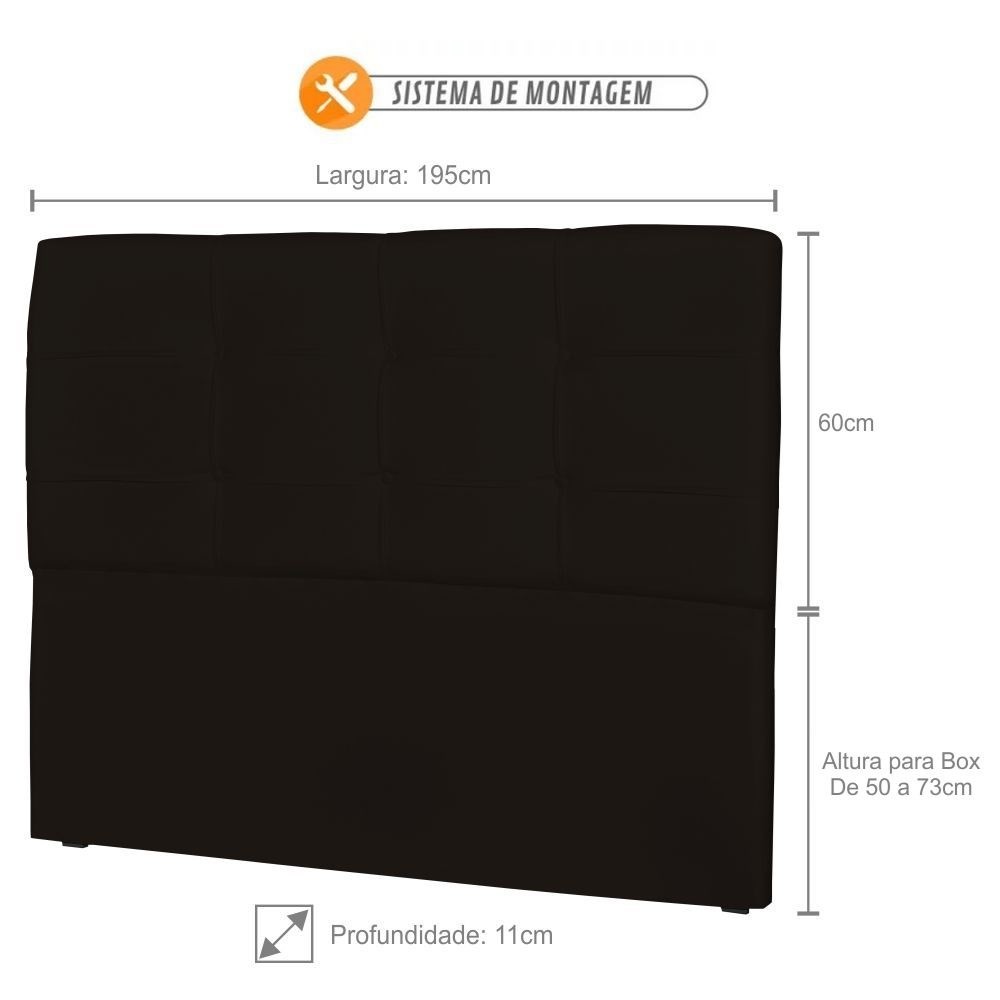 Cabeceira Casal Cama Box 195cm London Corino Marrom - JS Móveis