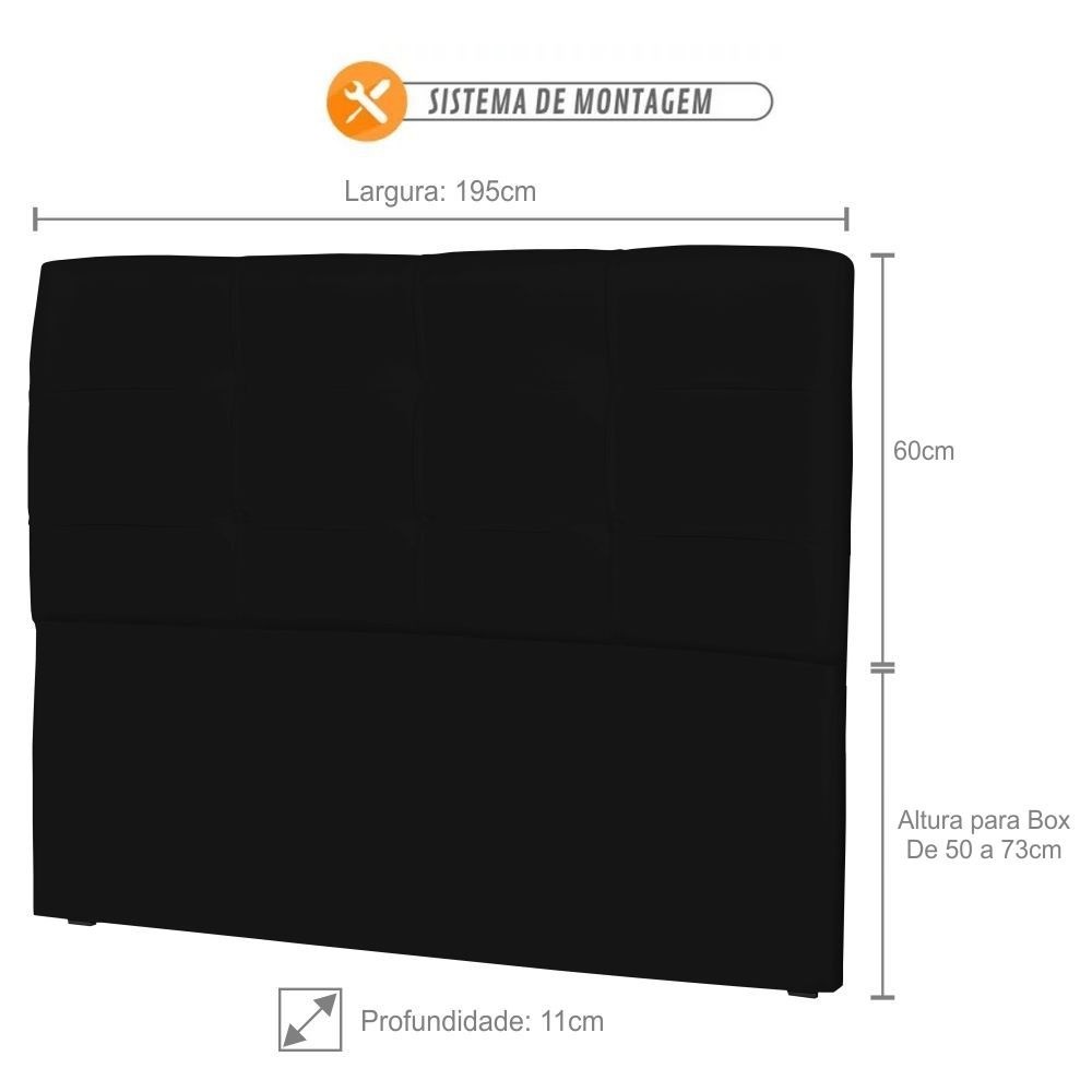 Cabeceira Casal Cama Box 195cm London Corino Preto - JS Móveis