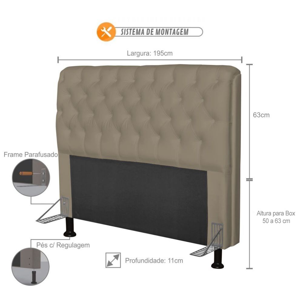 Cabeceira Paris Para Cama Box Casal 195cm Paris Corino Areia - JS Móveis
