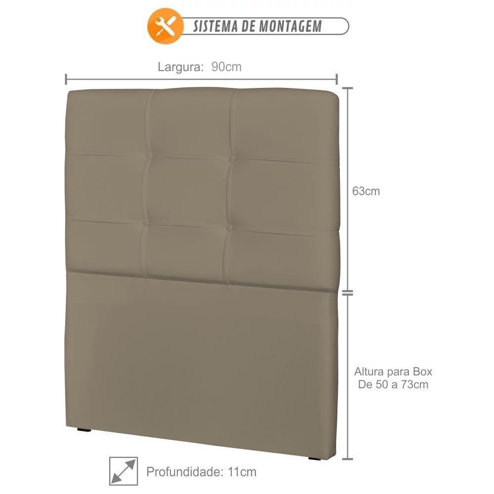 Cabeceira Solteiro Cama Box 90 cm London Sintético Areia - JS Móveis