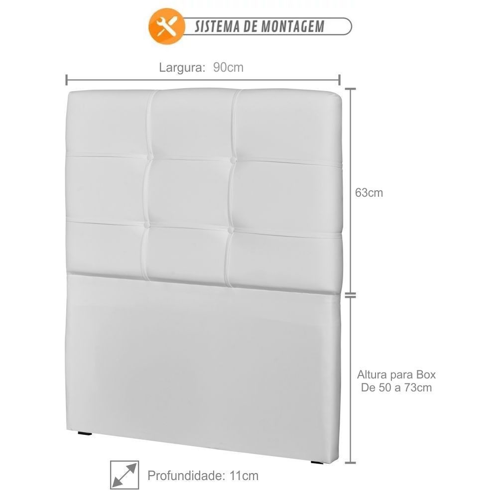 Cabeceira Solteiro Cama Box 90 cm London Sintético Branco - JS Móveis