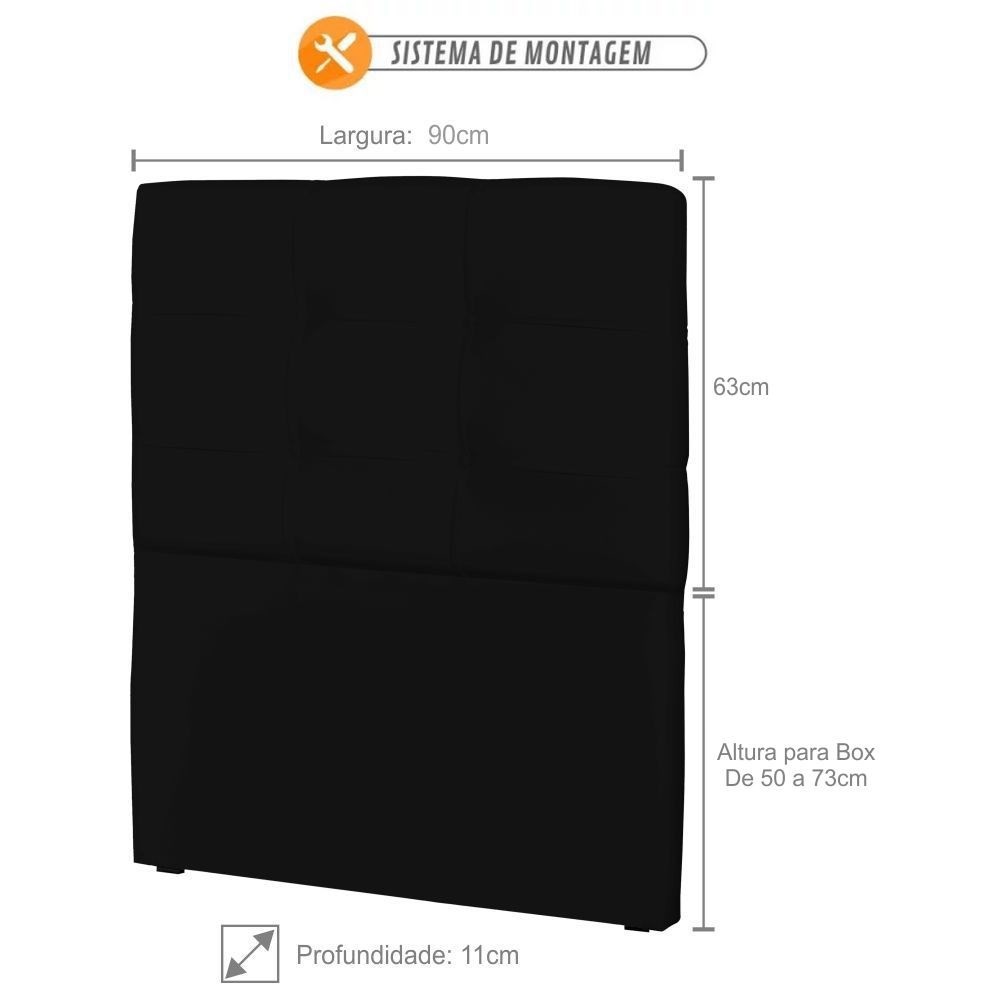 Cabeceira Solteiro Cama Box 90 cm London Sintético Preto - JS Móveis