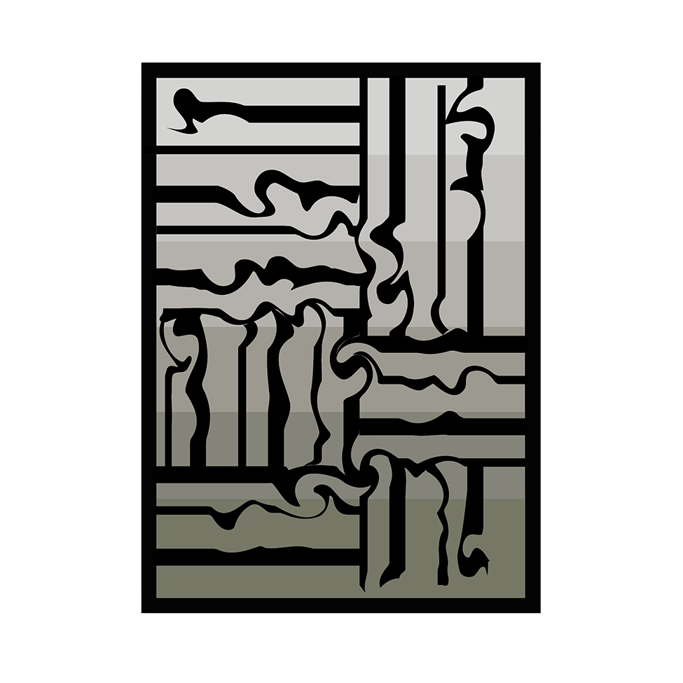 Quadro com Moldura Linhas Tortas Preto e Cinza (33x24)