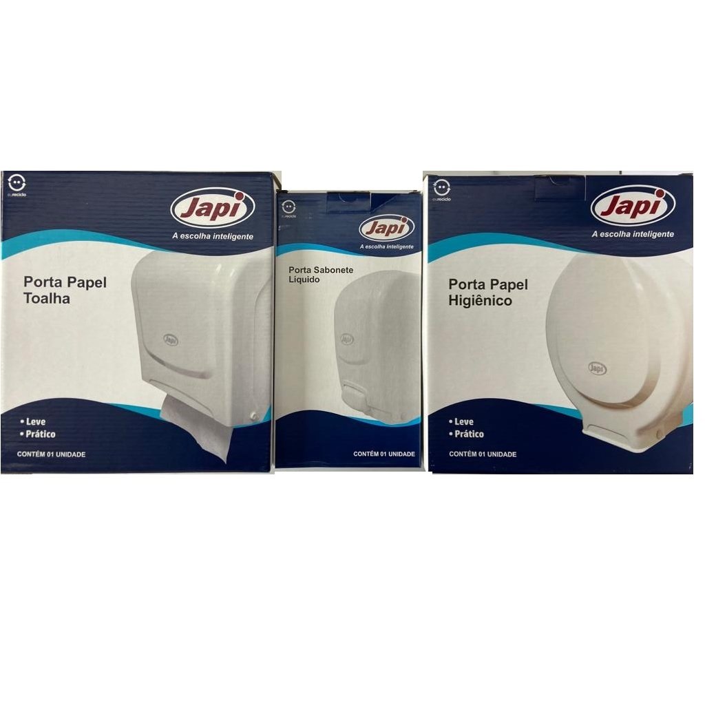 Kit com 1 Saboneteira, 1 Papeleira e 1 Toalheira - Branco - Japi