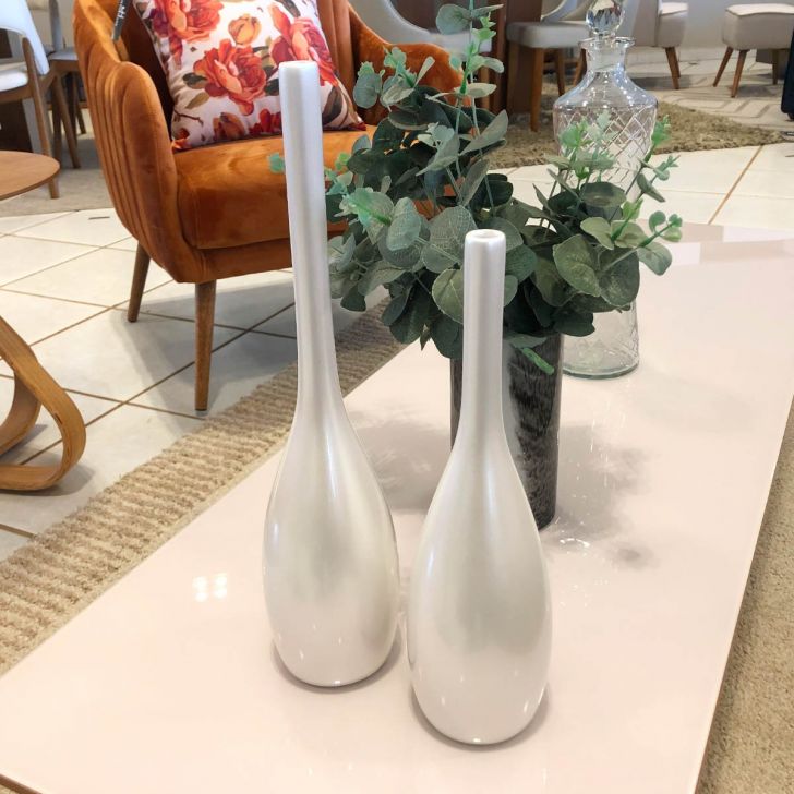 Vaso Decorativo Cerâmica para Sala e Quarto Dupla Tulipa Pérola