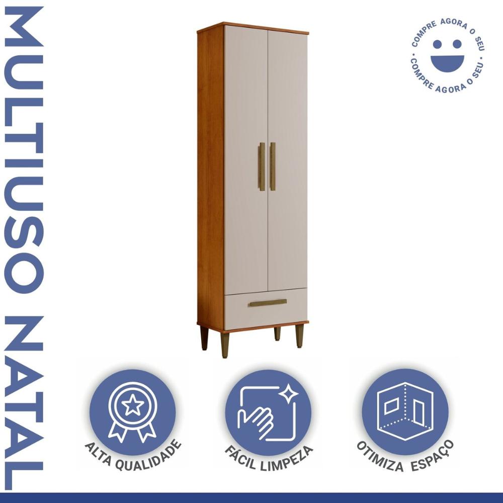 Armário Multiuso Natal 2 Portas 1 Gaveta Nature Off White Kaiki Móveis