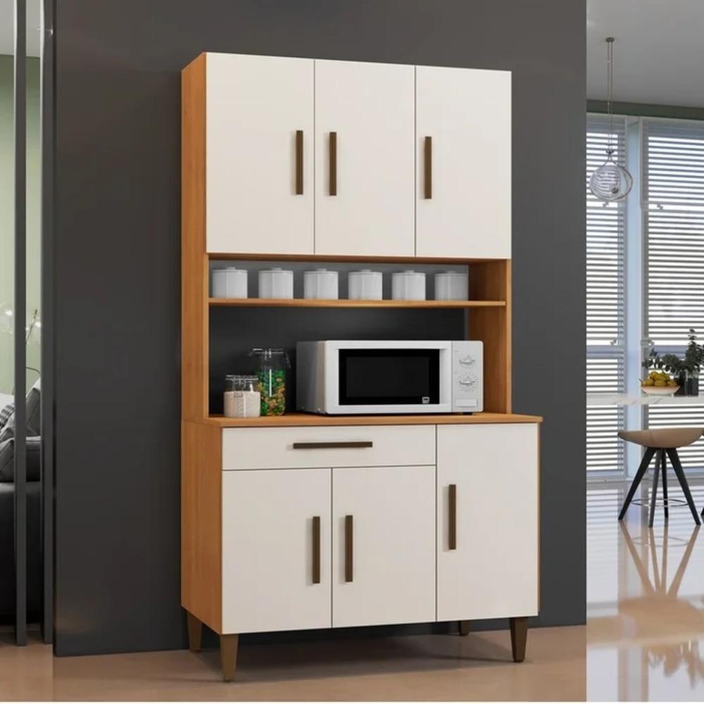 Armário de Cozinha 6 Portas Salvador Kaiki Móveis Nature Off White