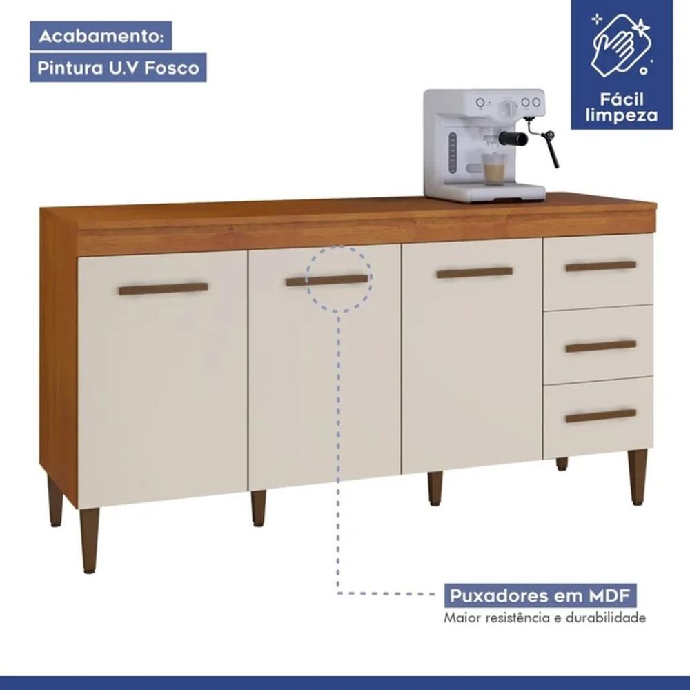 Balcão de Cozinha Atenas 3 Portas 3 Gavetas Nature Off White