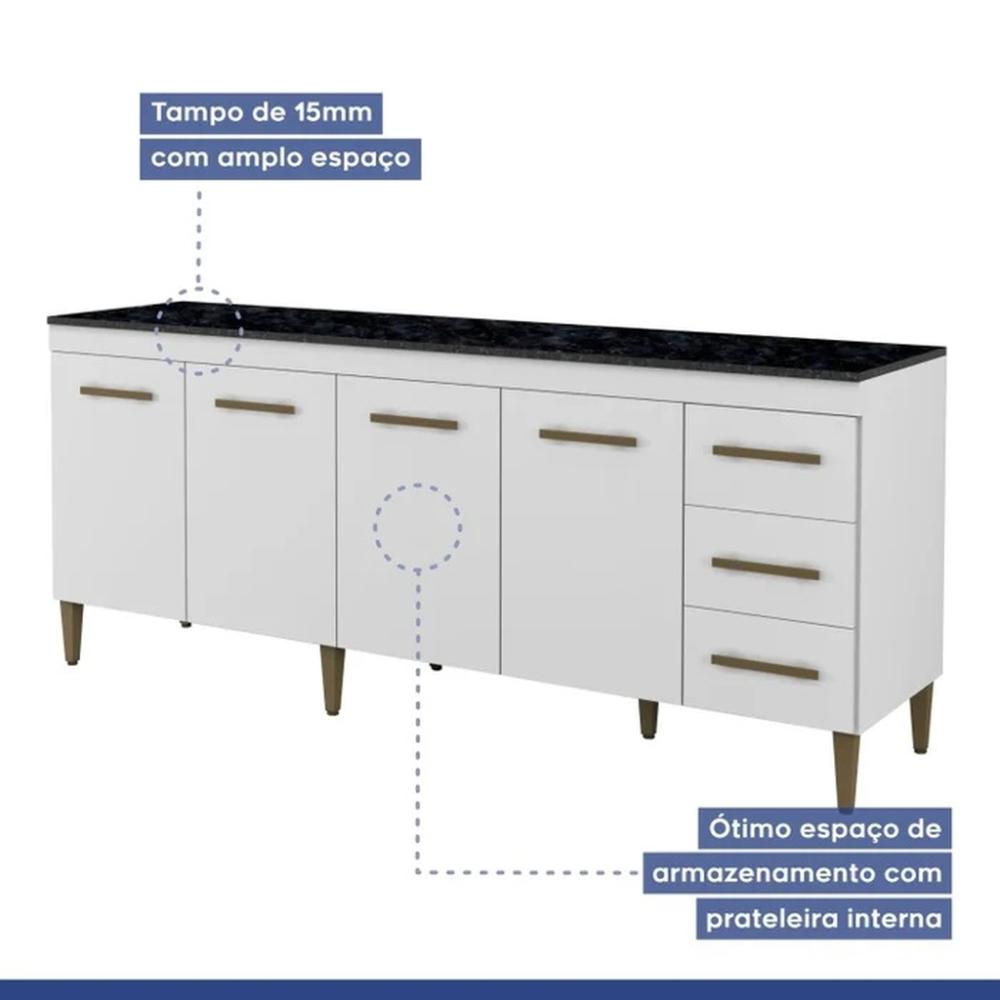 Balcão de Cozinha Atenas 4 Portas 3 Gavetas Branco