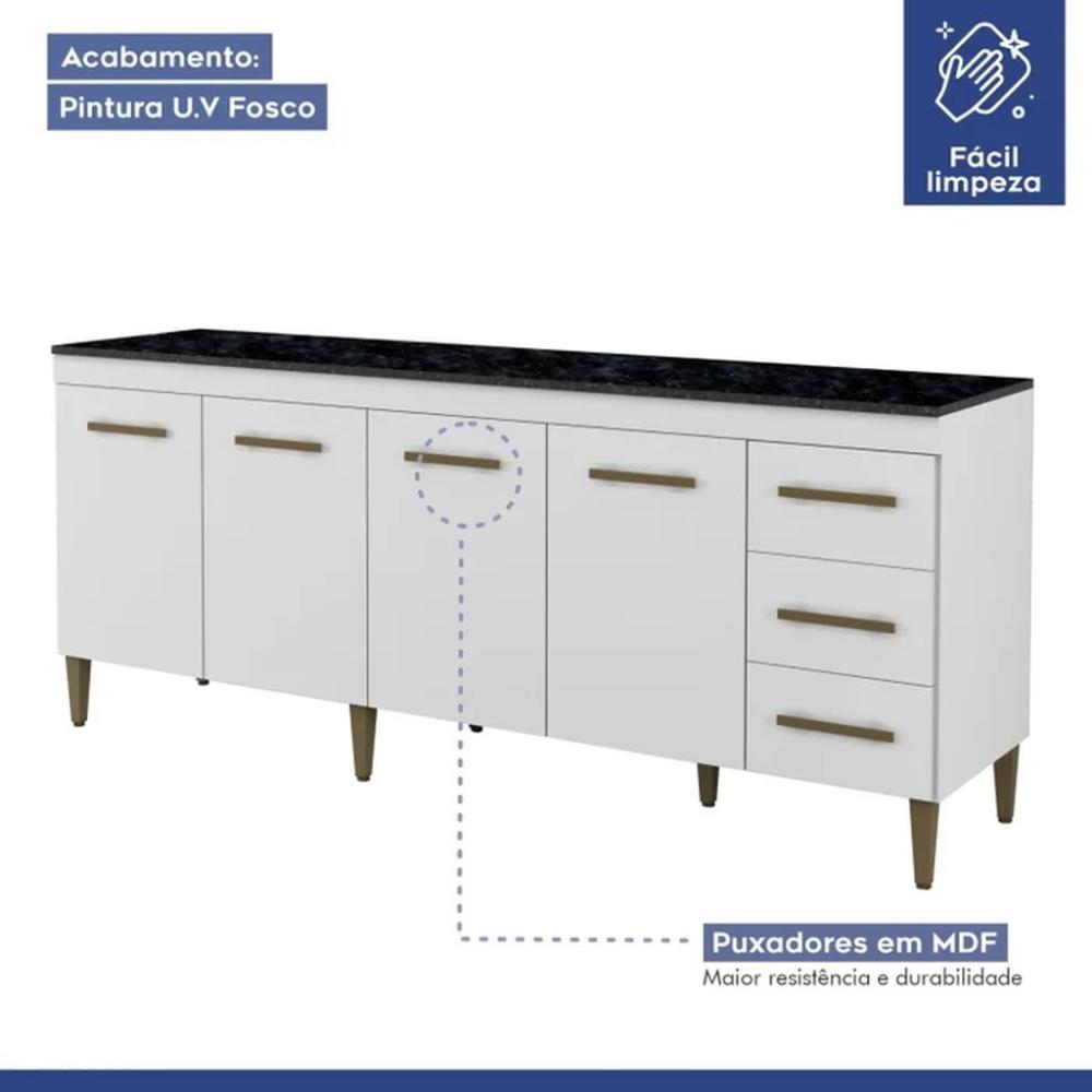Balcão de Cozinha Atenas 4 Portas 3 Gavetas Branco