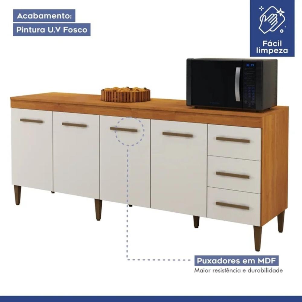 Balcão de Cozinha Atenas 4 Portas 3 Gavetas Nature Off White