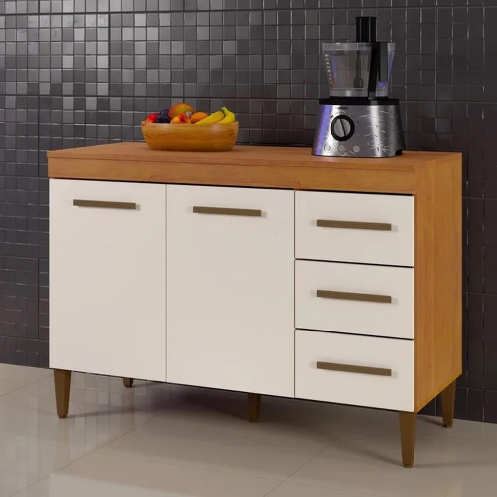 Balcão de Cozinha Virtus com Tampo Kaiki Móveis Nature Off White